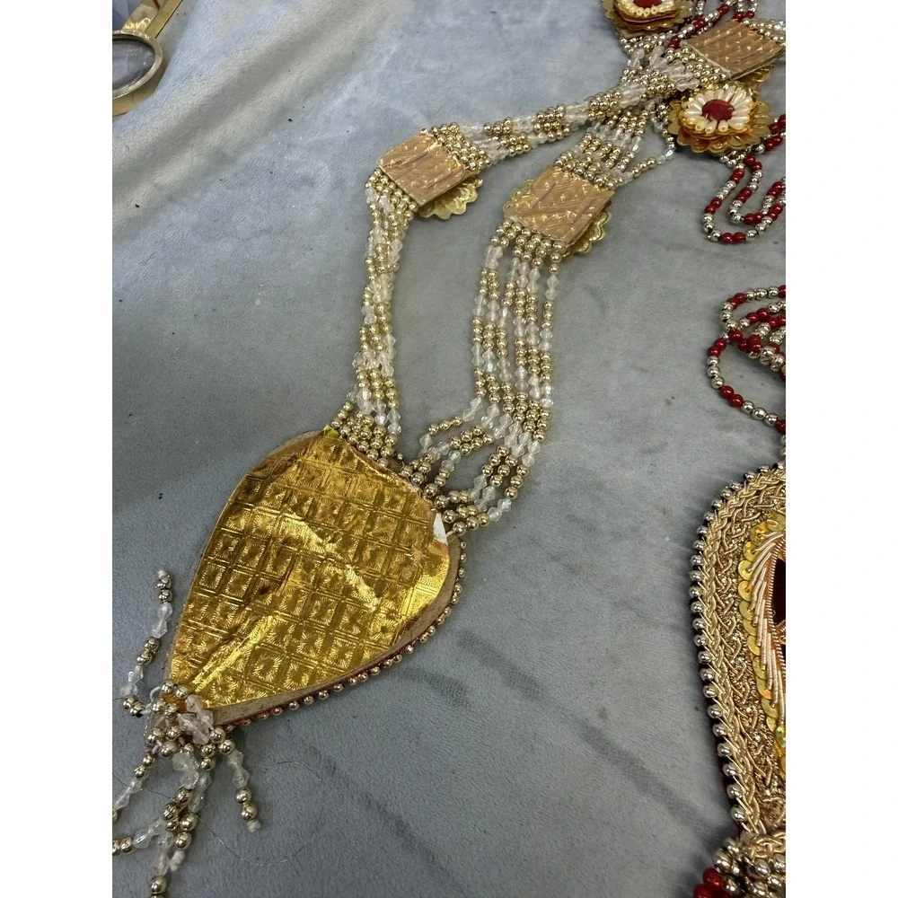 Statement Beaded Necklace Set 2PC Gold Tone Red Indian‎ Bridal Tassel Pendants